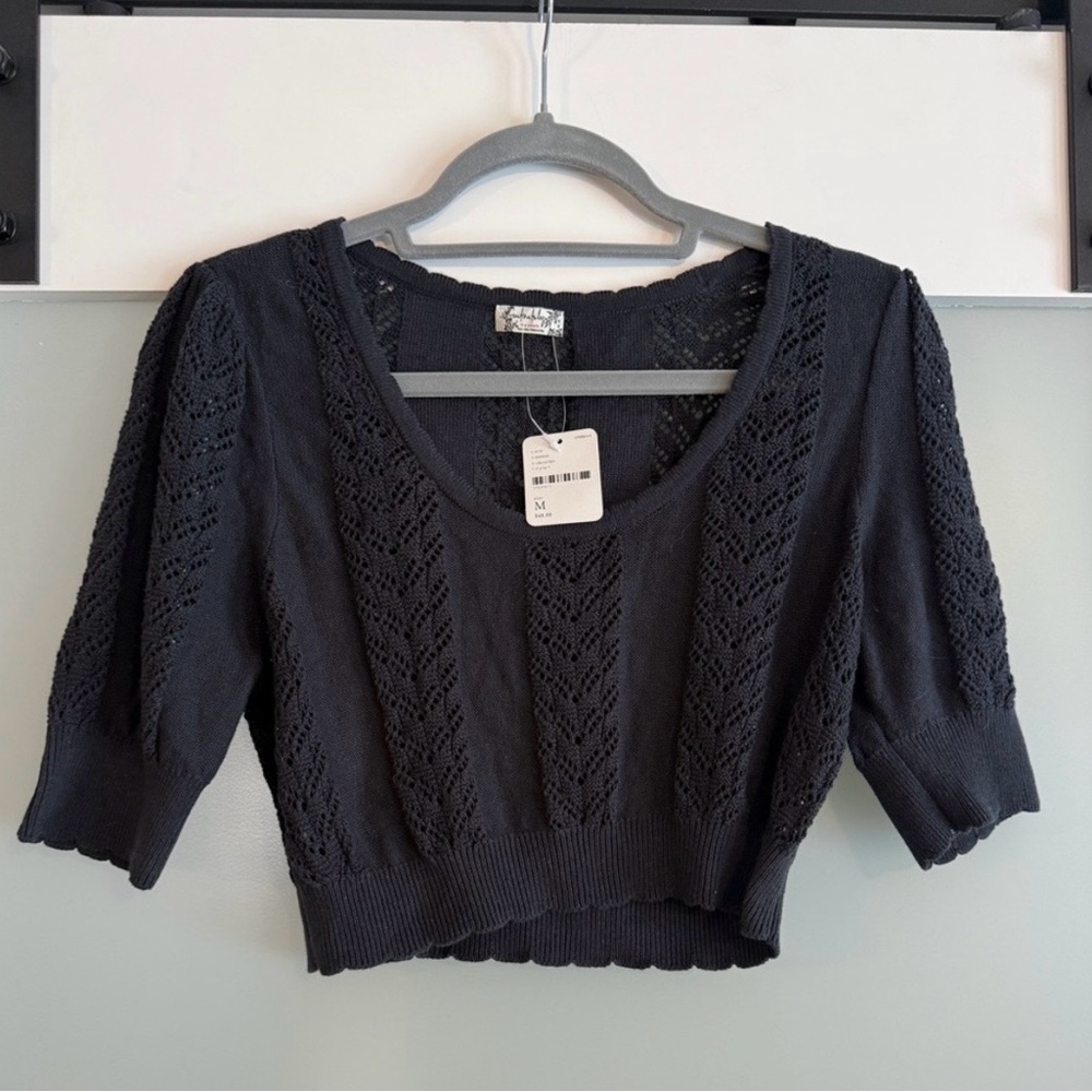 NWT Free People Black Lace Knit Crop Top
